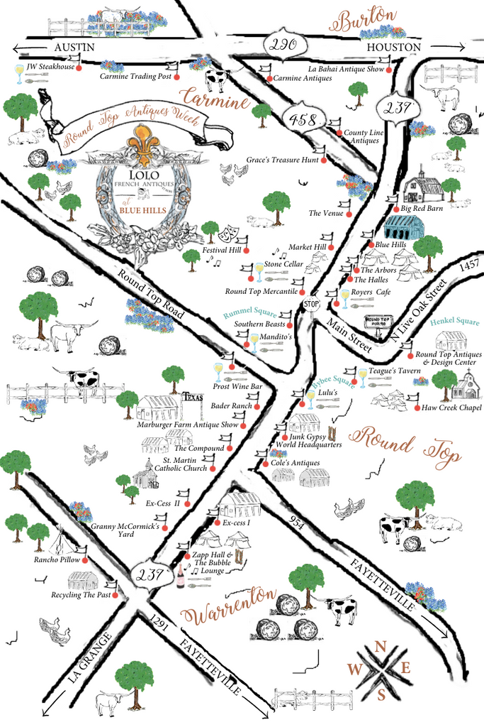 Illustrated map of Round Top venues