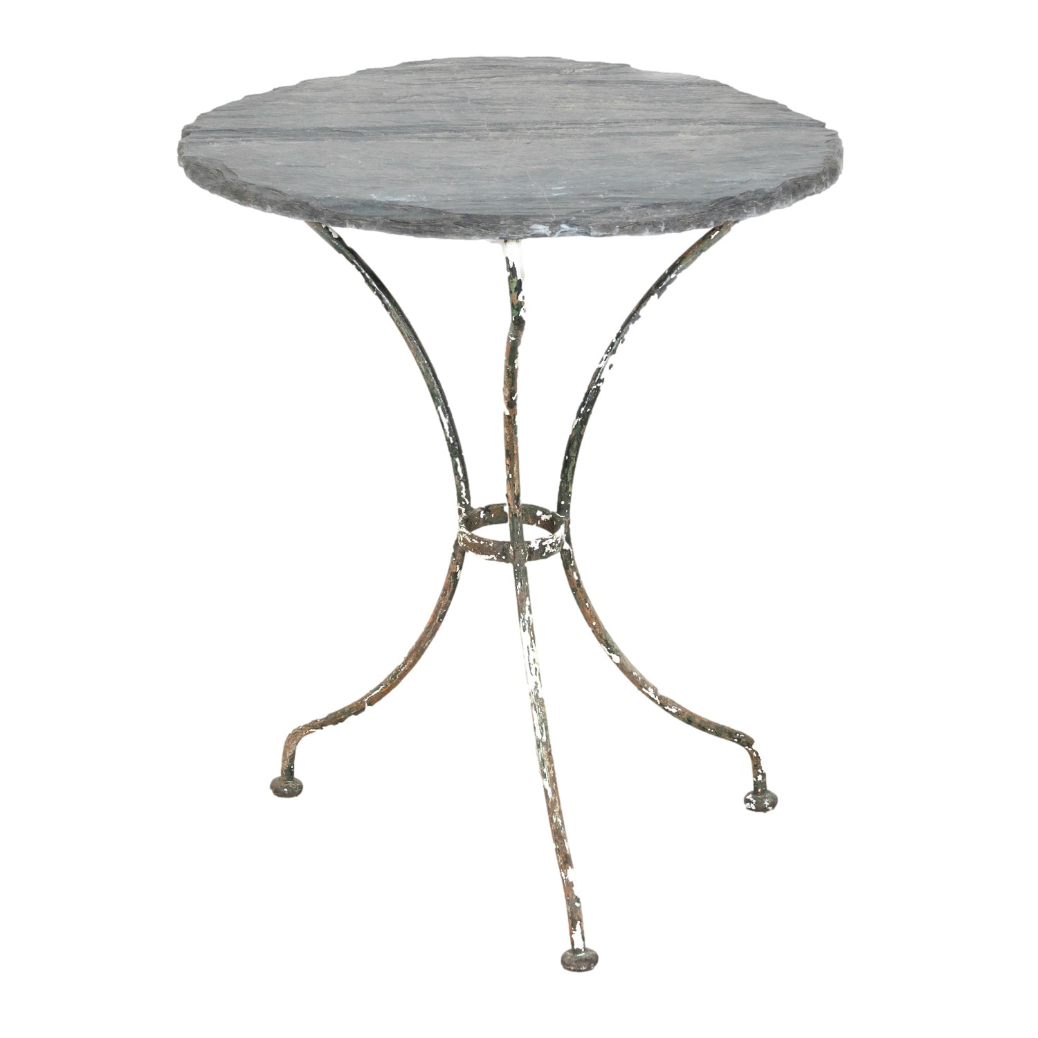 19th Century French Bistro or Garden Table with Round Slate