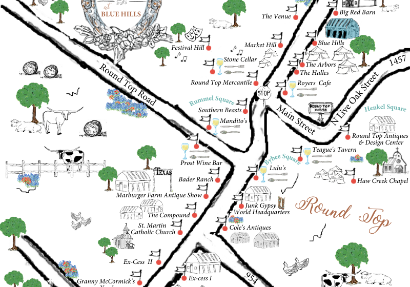 Illustrated map of Round Top venues