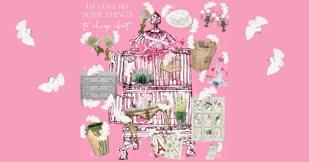 Illustrated Mother's Day Gift Guide with birds and bird cage