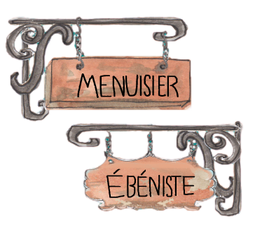 Illustrated Menusier and Ebeniste hanging signs