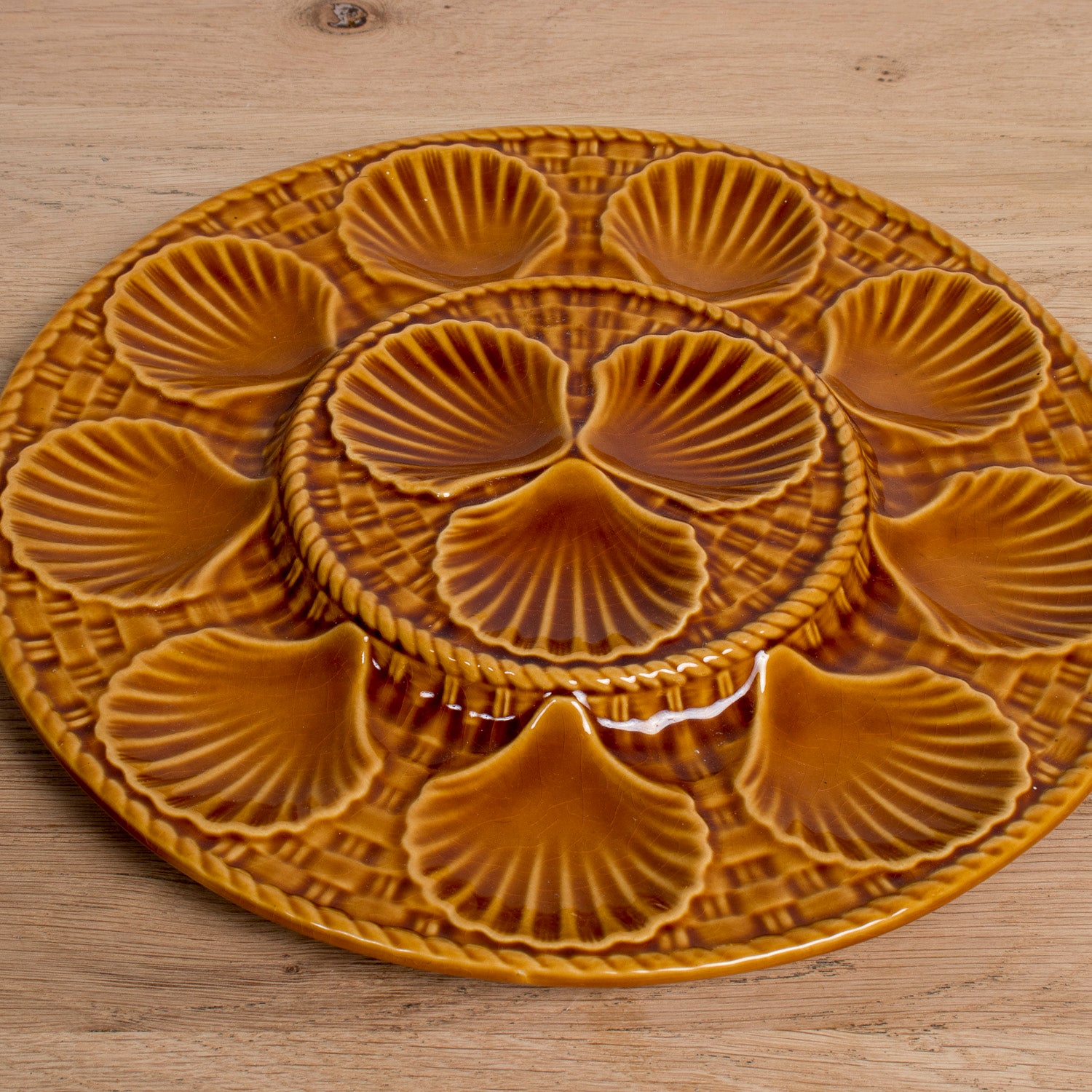 Vintage French Longchamp Oyster Plate Set with Platter, 13 Pieces