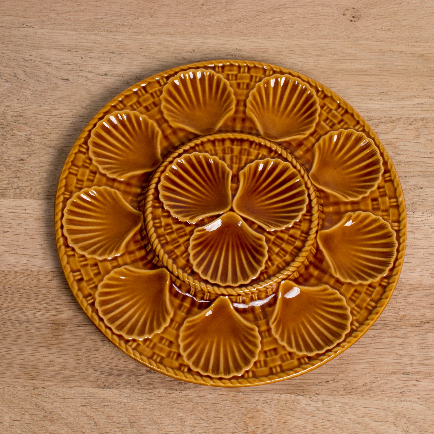 Vintage French Longchamp Oyster Plate Set with Platter, 13 Pieces