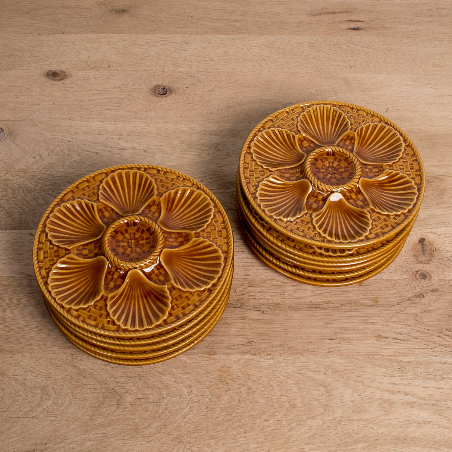 Vintage French Longchamp Oyster Plate Set with Platter, 13 Pieces