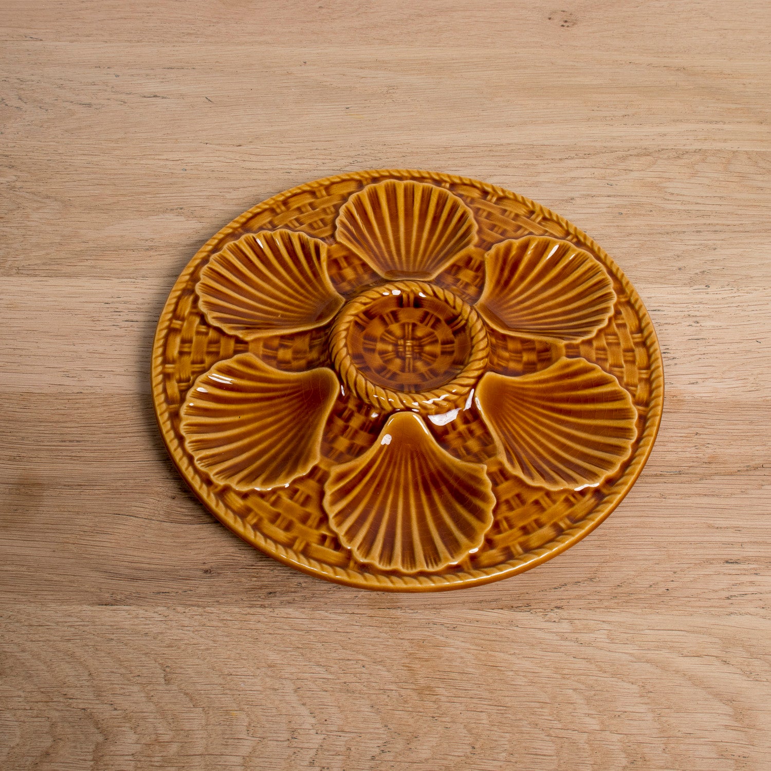 Vintage French Longchamp Oyster Plate Set with Platter, 13 Pieces