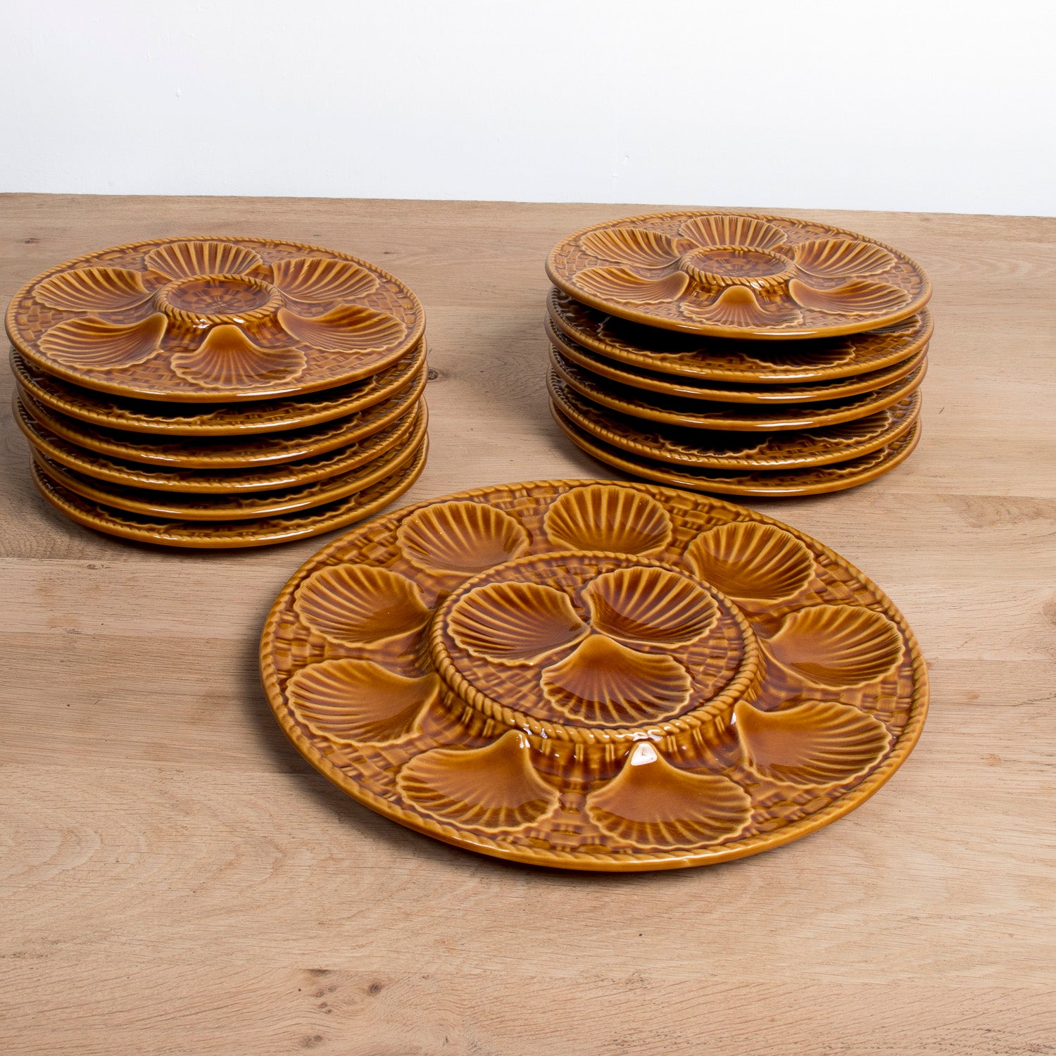 Vintage French Longchamp Oyster Plate Set with Platter, 13 Pieces