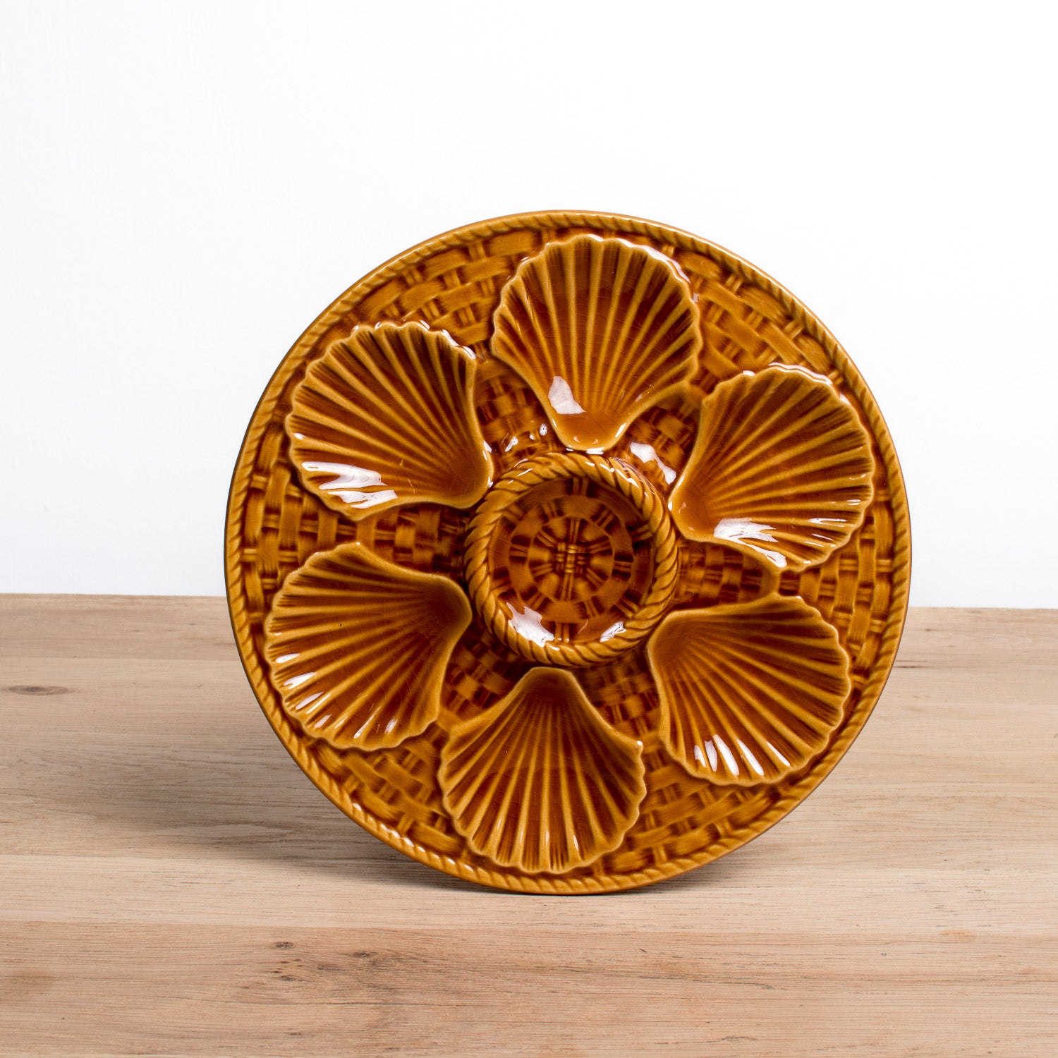 Vintage French Longchamp Oyster Plate Set with Platter, 13 Pieces