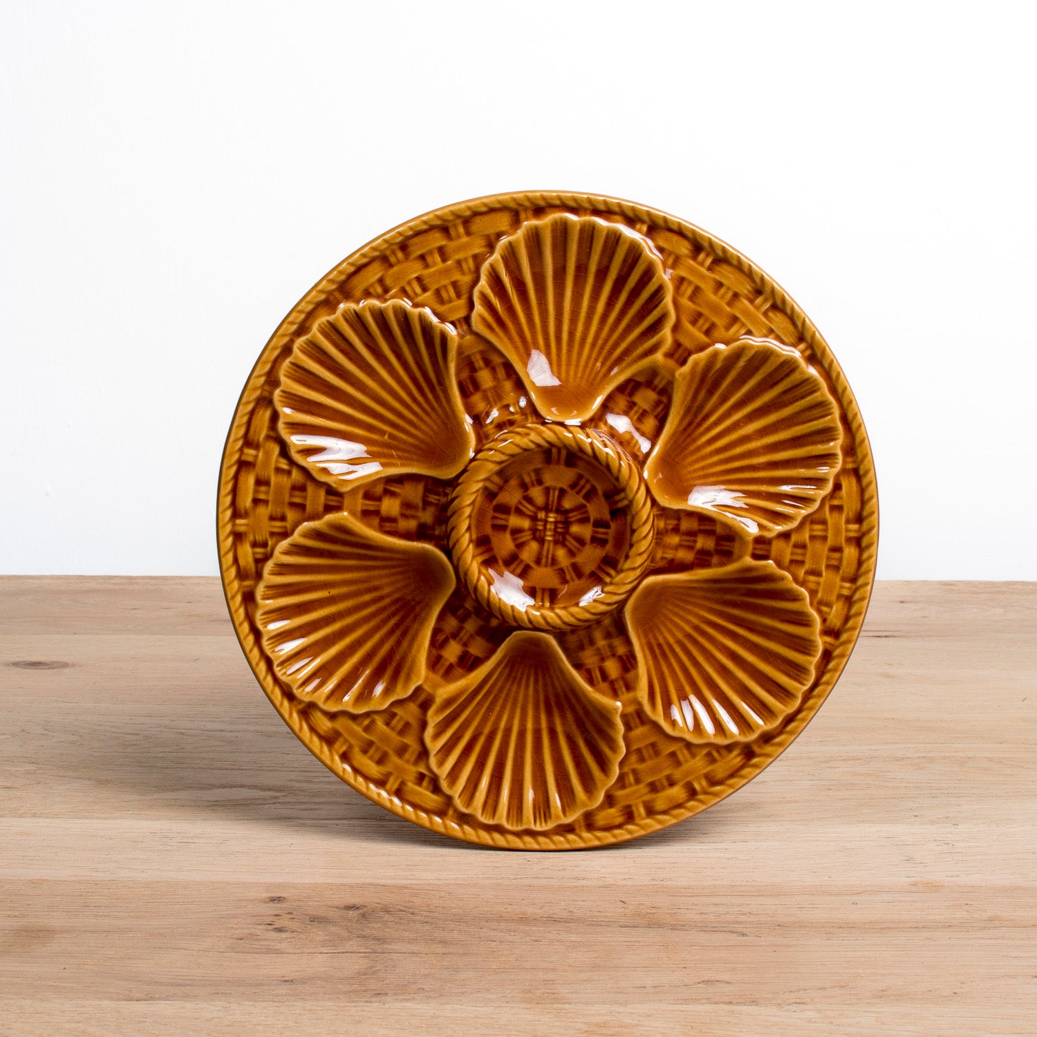 Vintage French Longchamp Oyster Plate Set with Platter, 13 Pieces