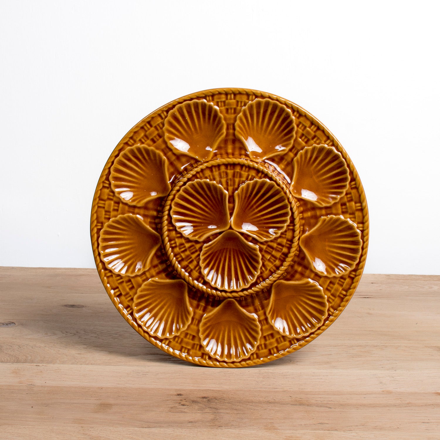 Vintage French Longchamp Oyster Plate Set with Platter, 13 Pieces