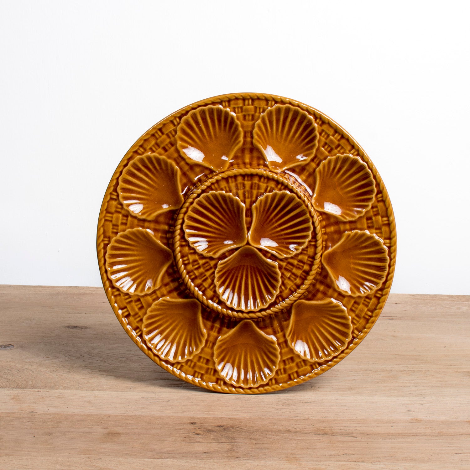 Vintage French Longchamp Oyster Plate Set with Platter, 13 Pieces