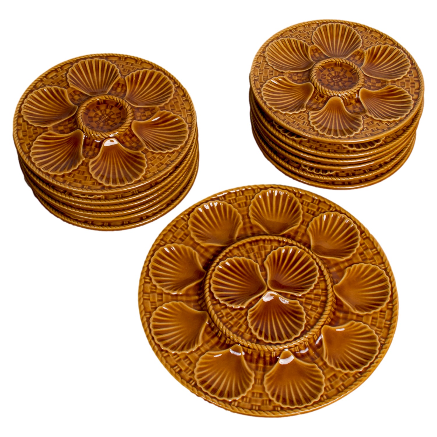 Vintage French Longchamp Oyster Plate Set with Platter, 13 Pieces