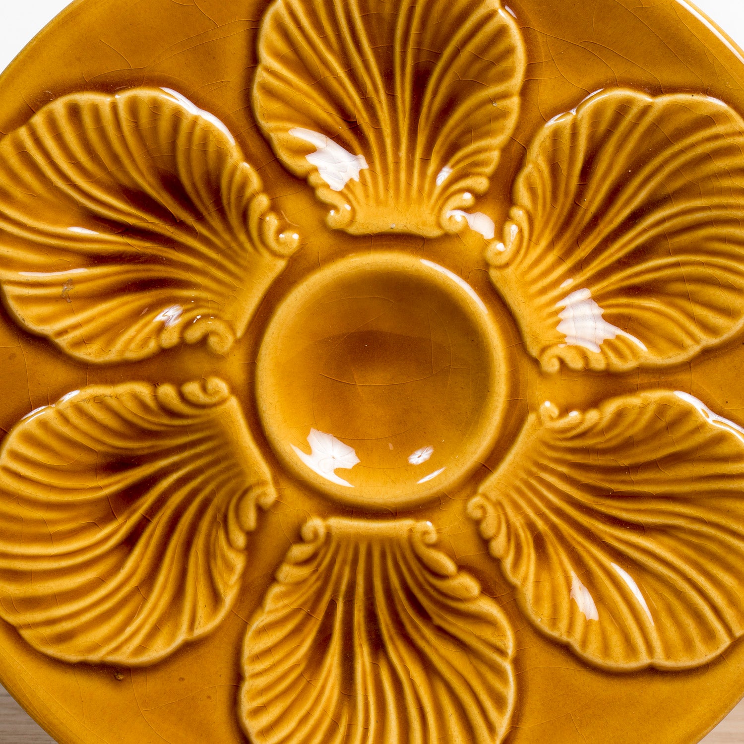 Set of Six Vintage French Proceram Gold Oyster Plates, Signed