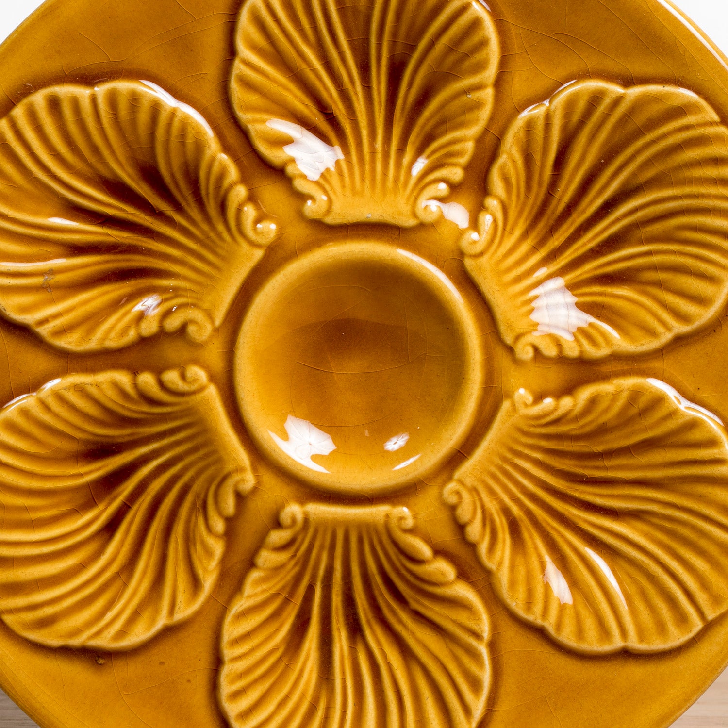 Set of Six Vintage French Proceram Gold Oyster Plates, Signed