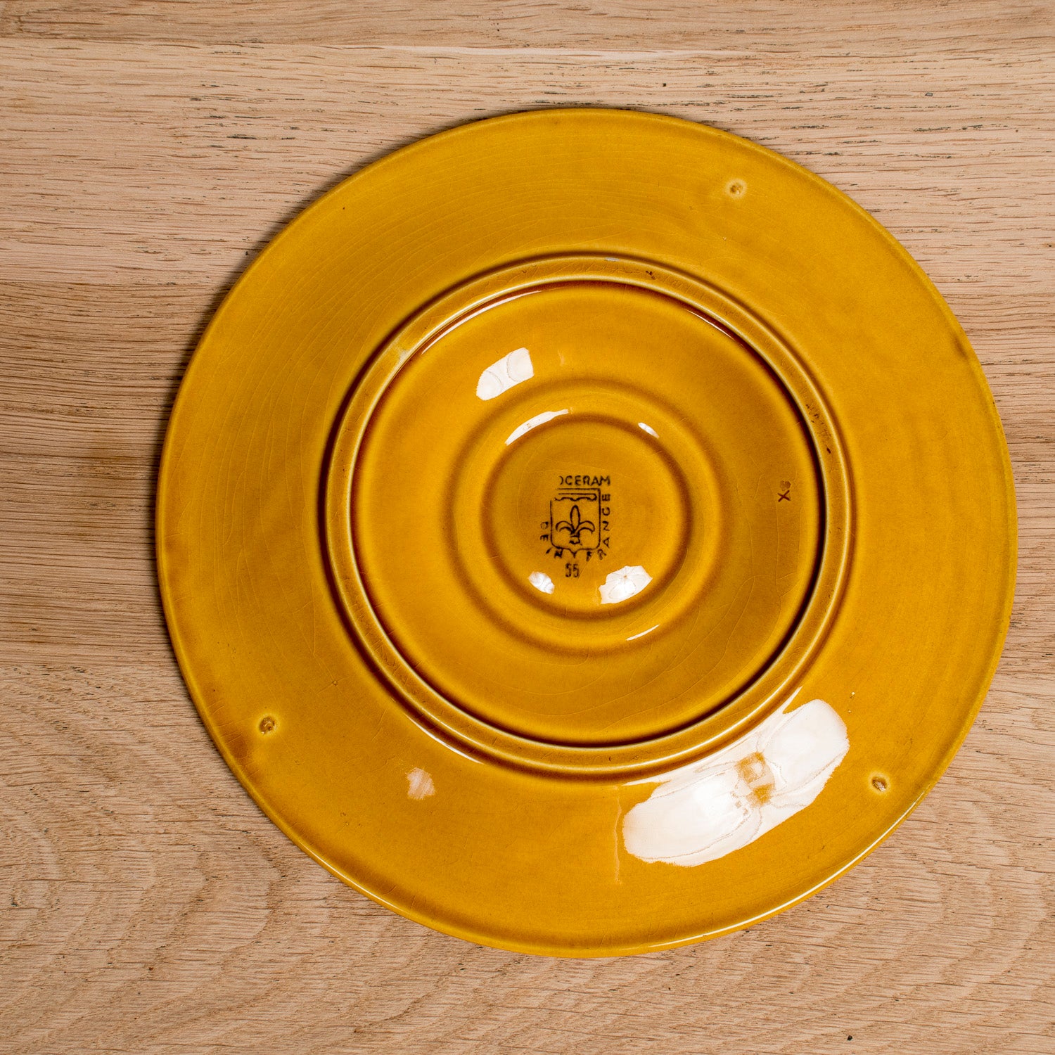 Set of Six Vintage French Proceram Gold Oyster Plates, Signed