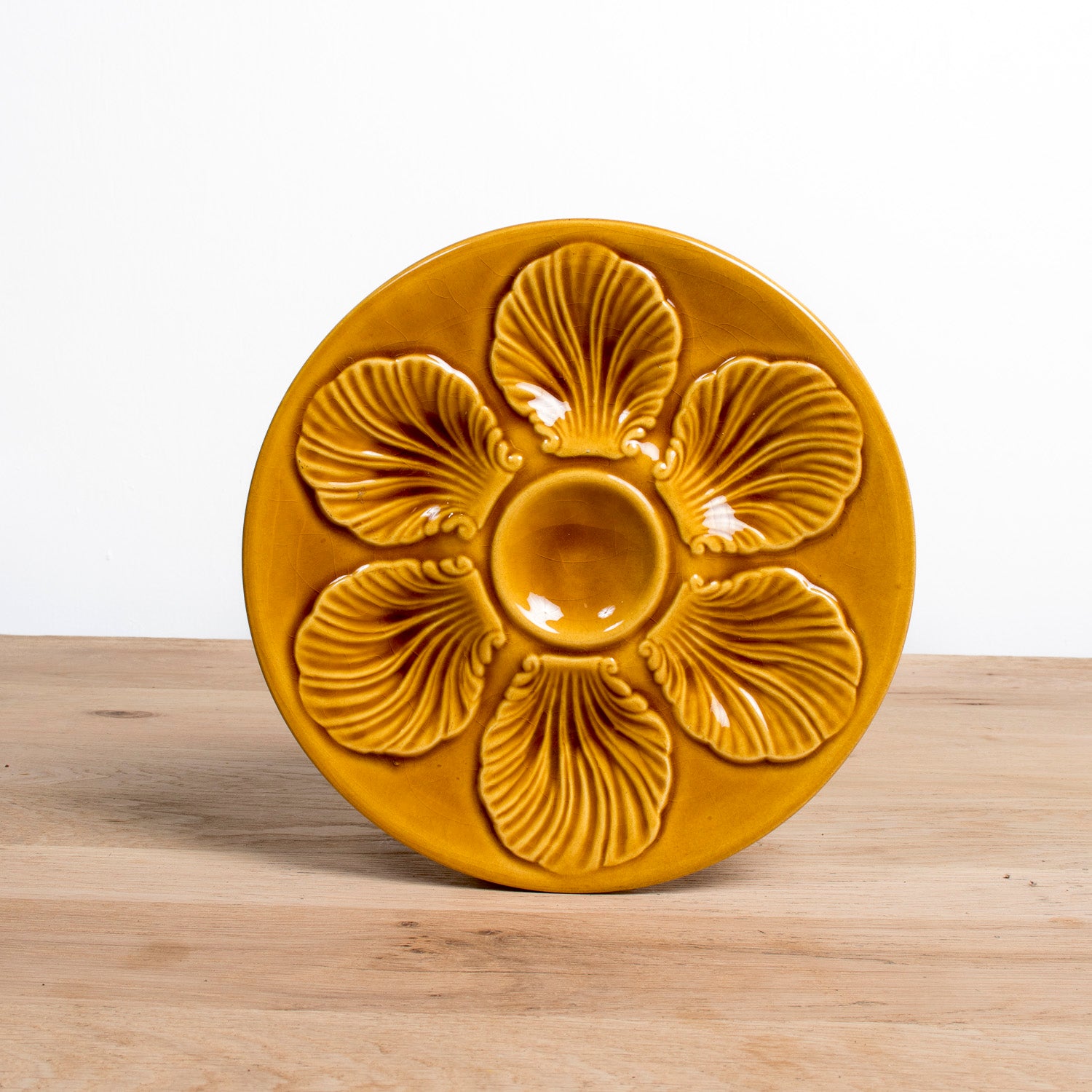 Set of Six Vintage French Proceram Gold Oyster Plates, Signed