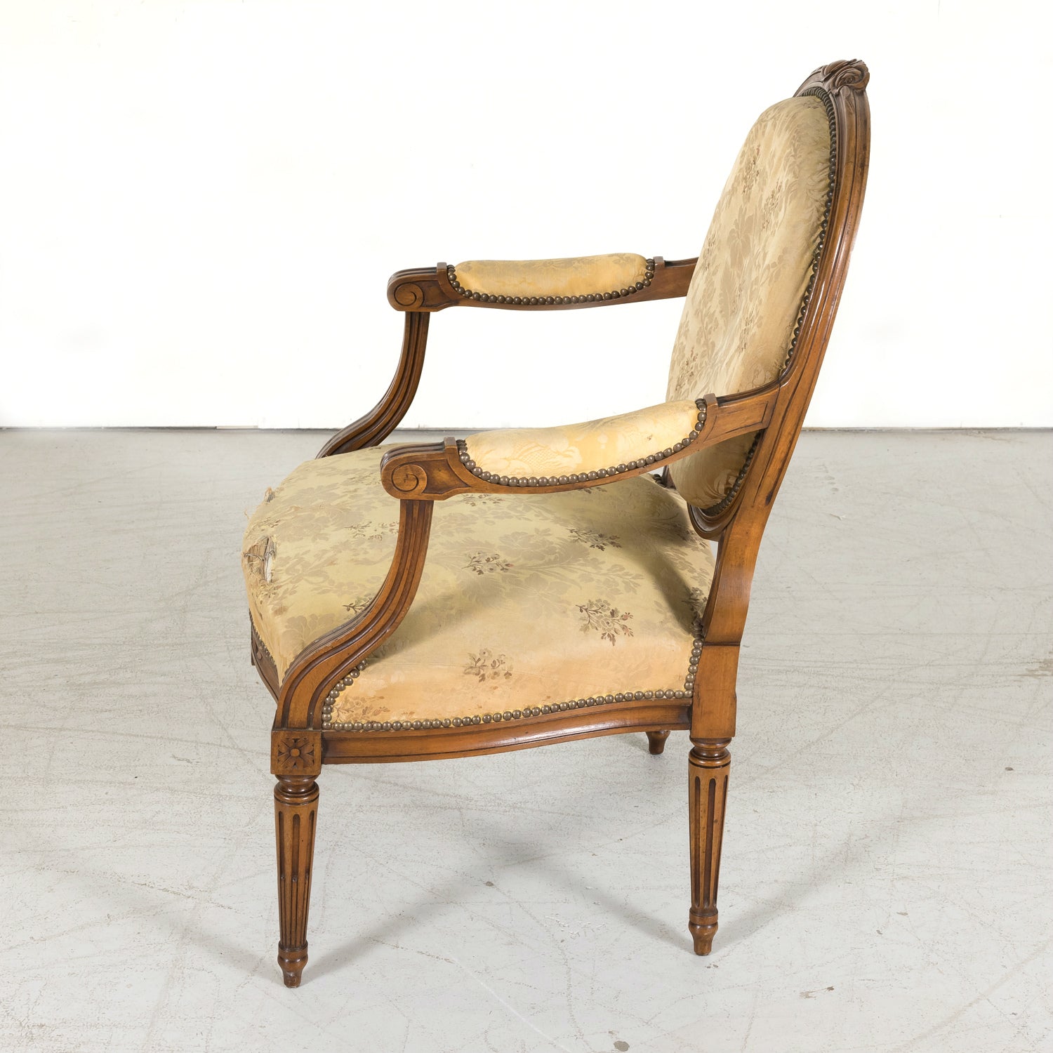 Four 19th Century French Louis XVI Style Carved Walnut Armchairs or Fauteuils a la Reine, Sold Separately