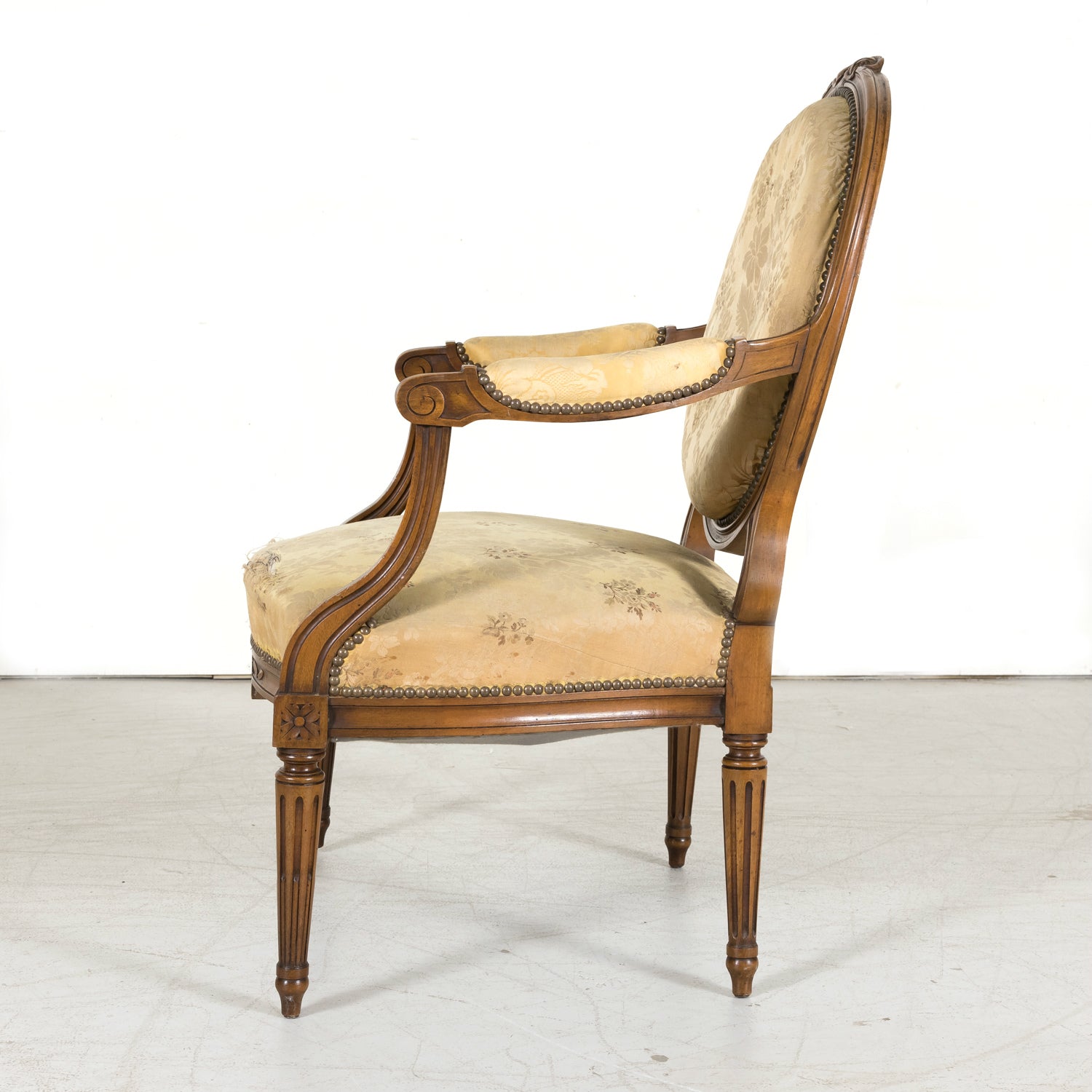 Four 19th Century French Louis XVI Style Carved Walnut Armchairs or Fauteuils a la Reine, Sold Separately