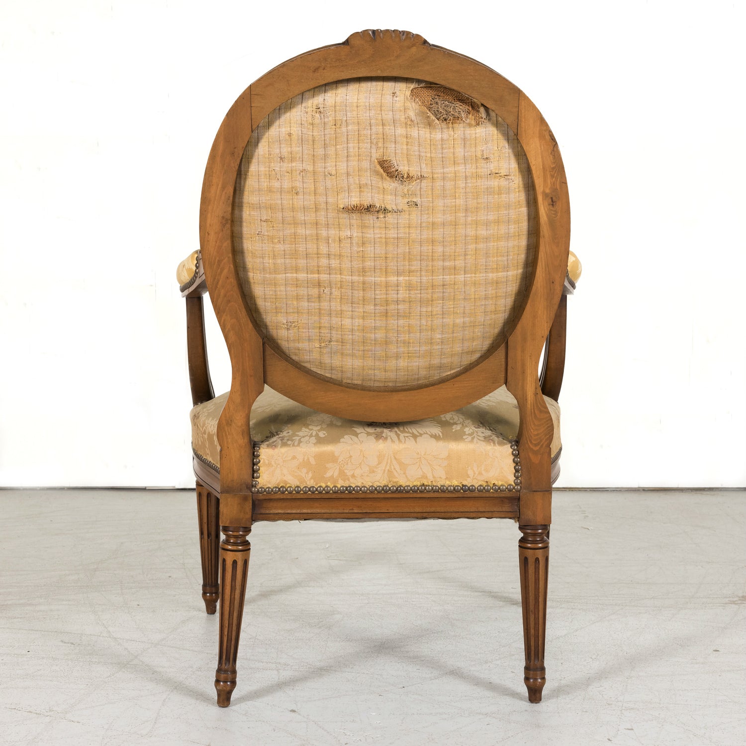 Four 19th Century French Louis XVI Style Carved Walnut Armchairs or Fauteuils a la Reine, Sold Separately