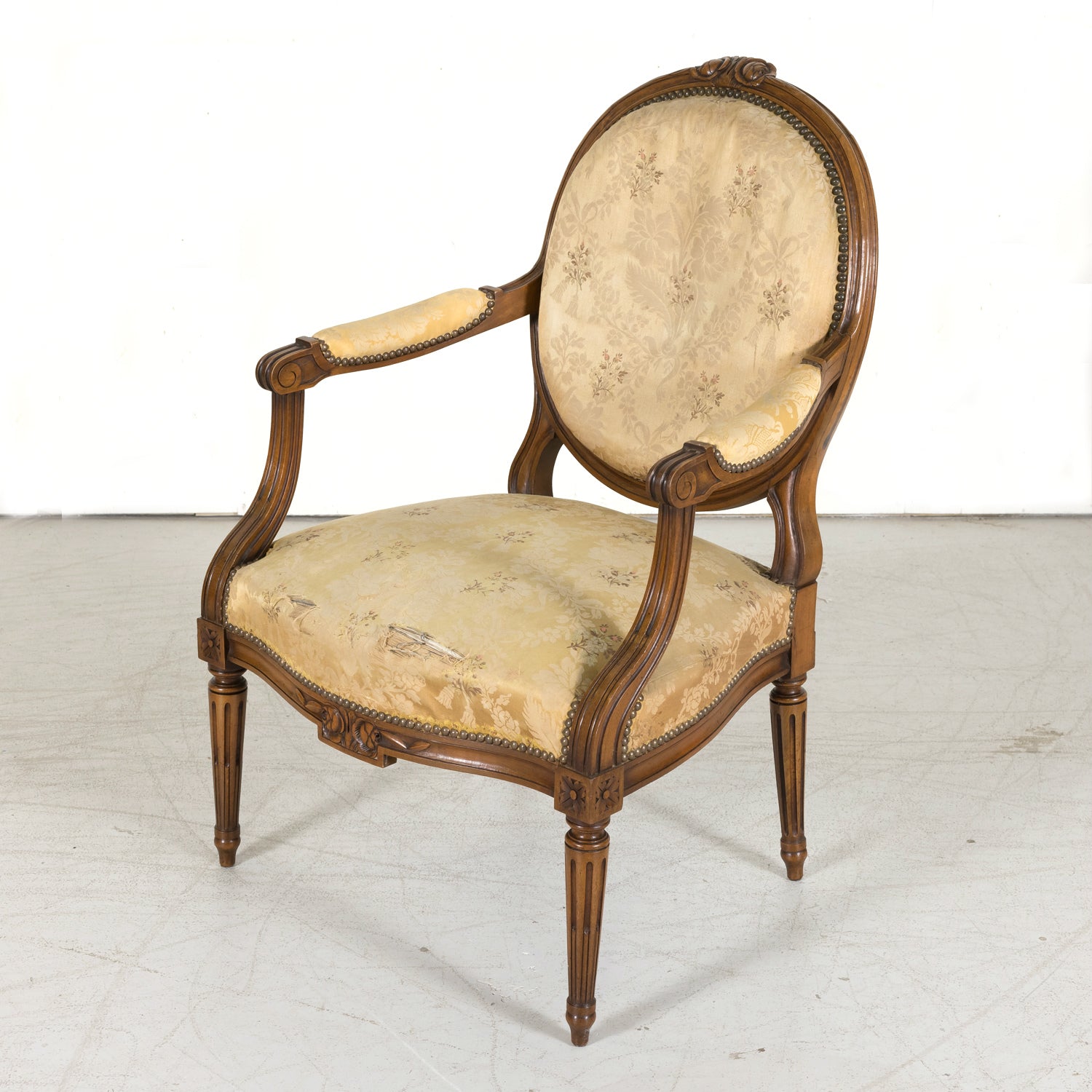 Four 19th Century French Louis XVI Style Carved Walnut Armchairs or Fauteuils a la Reine, Sold Separately