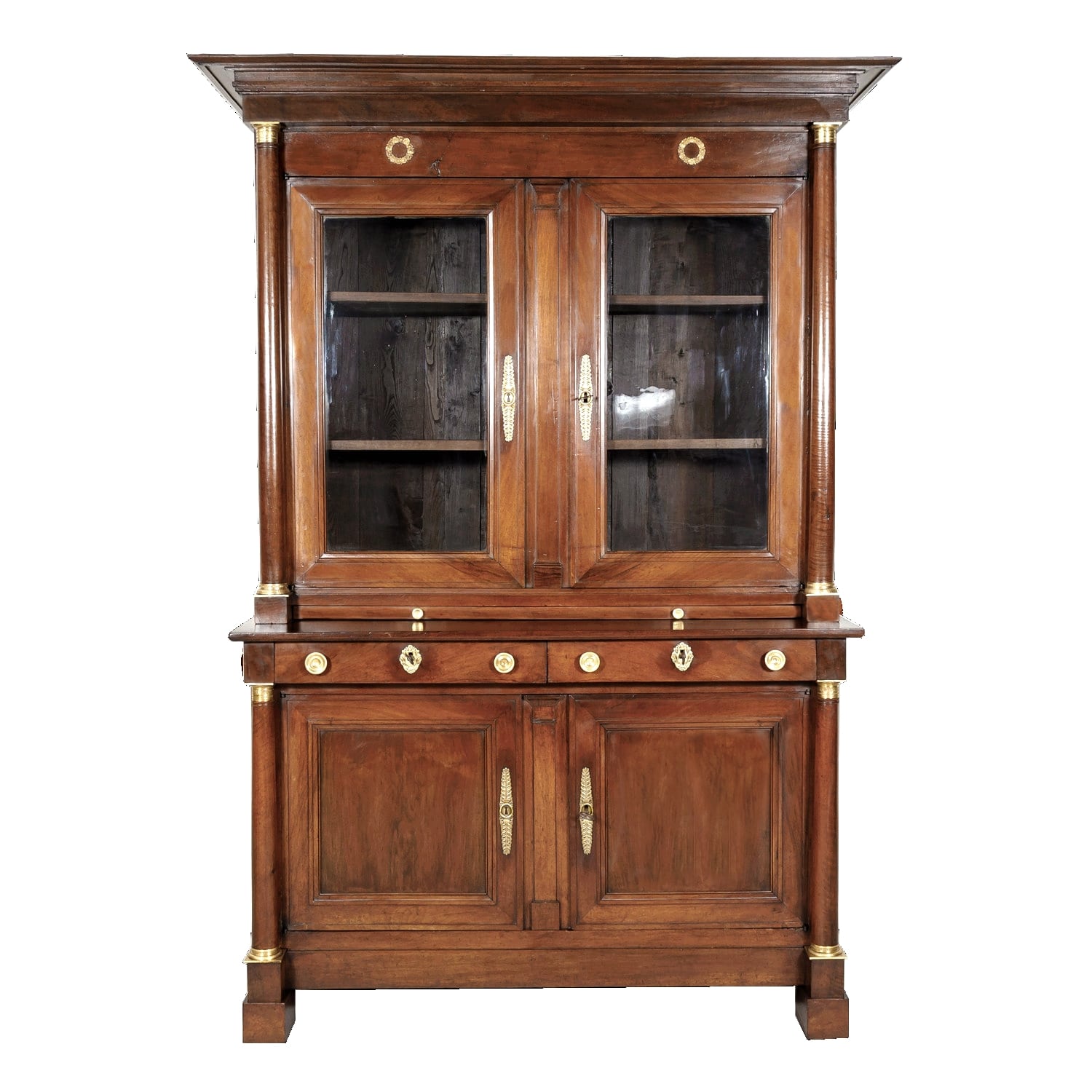 Exceptional 19th Century French Empire Period Walnut Bibliotheque or Bookcase