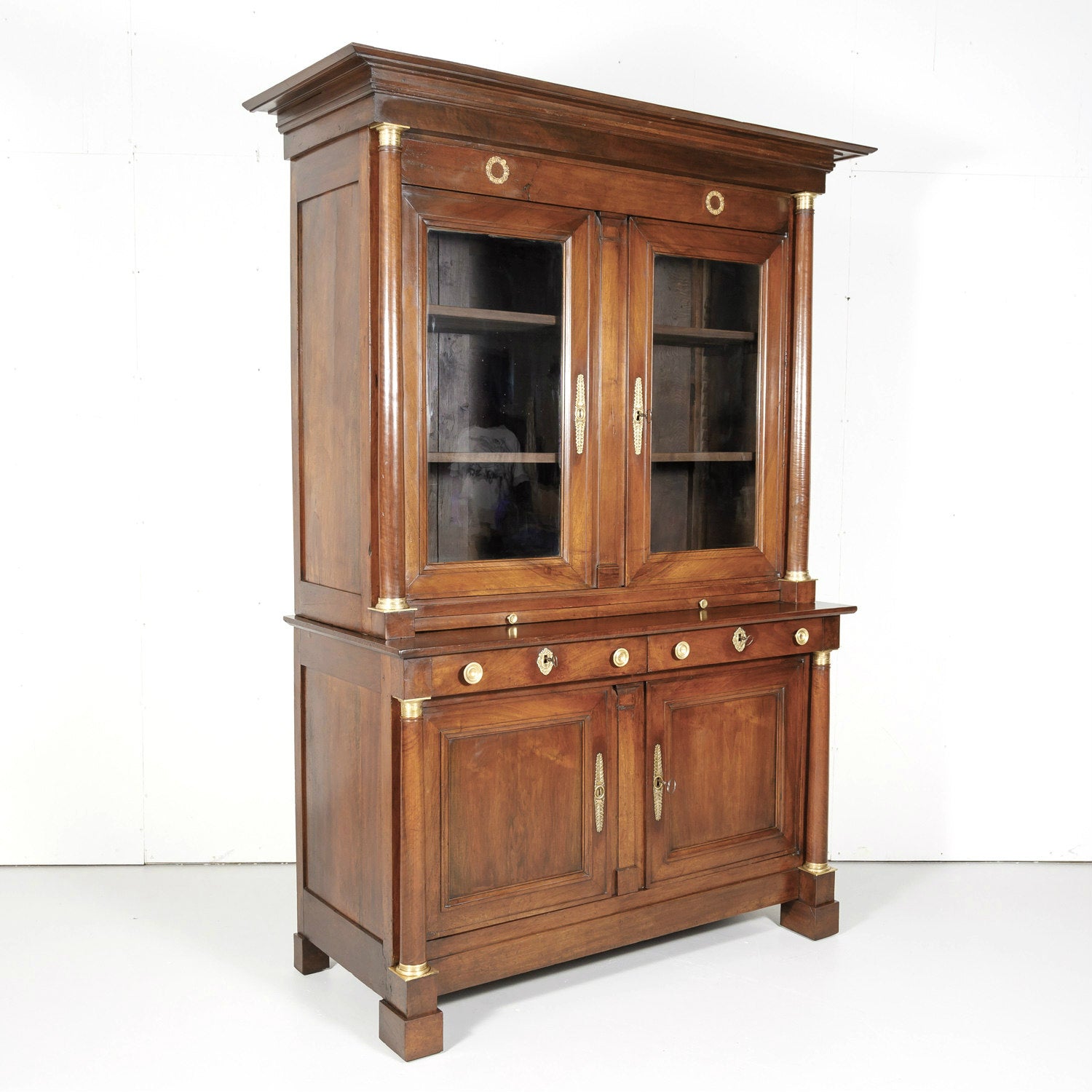 Exceptional 19th Century French Empire Period Walnut Bibliotheque or Bookcase