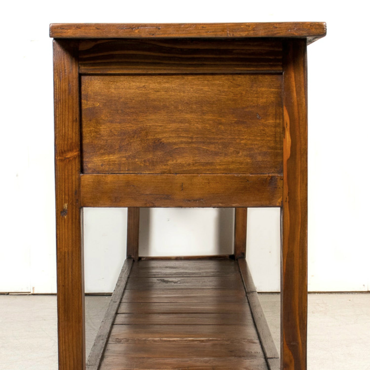 19th Century French Farm House Console Table with Four Drawers and Shelf