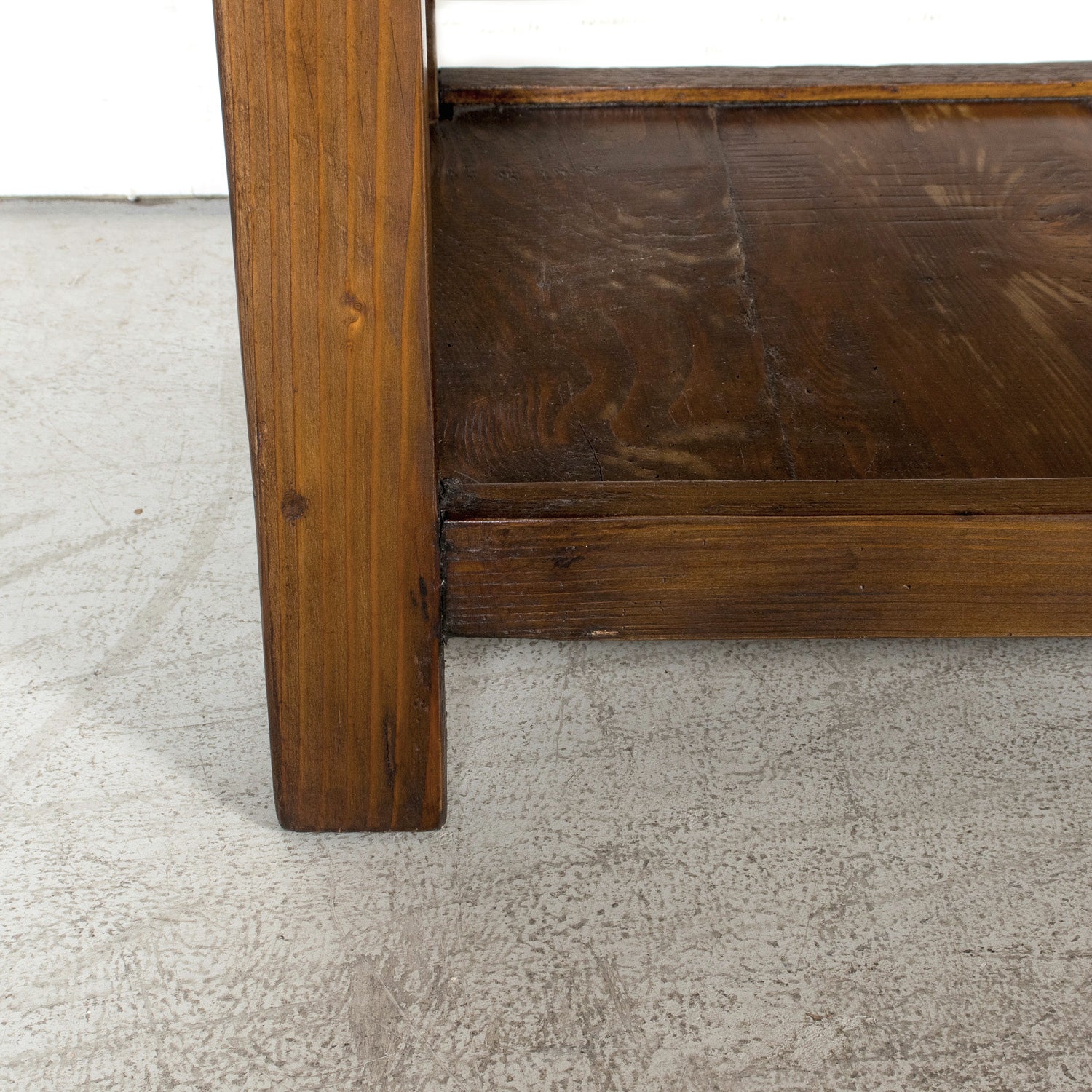 19th Century French Farm House Console Table with Four Drawers and Shelf