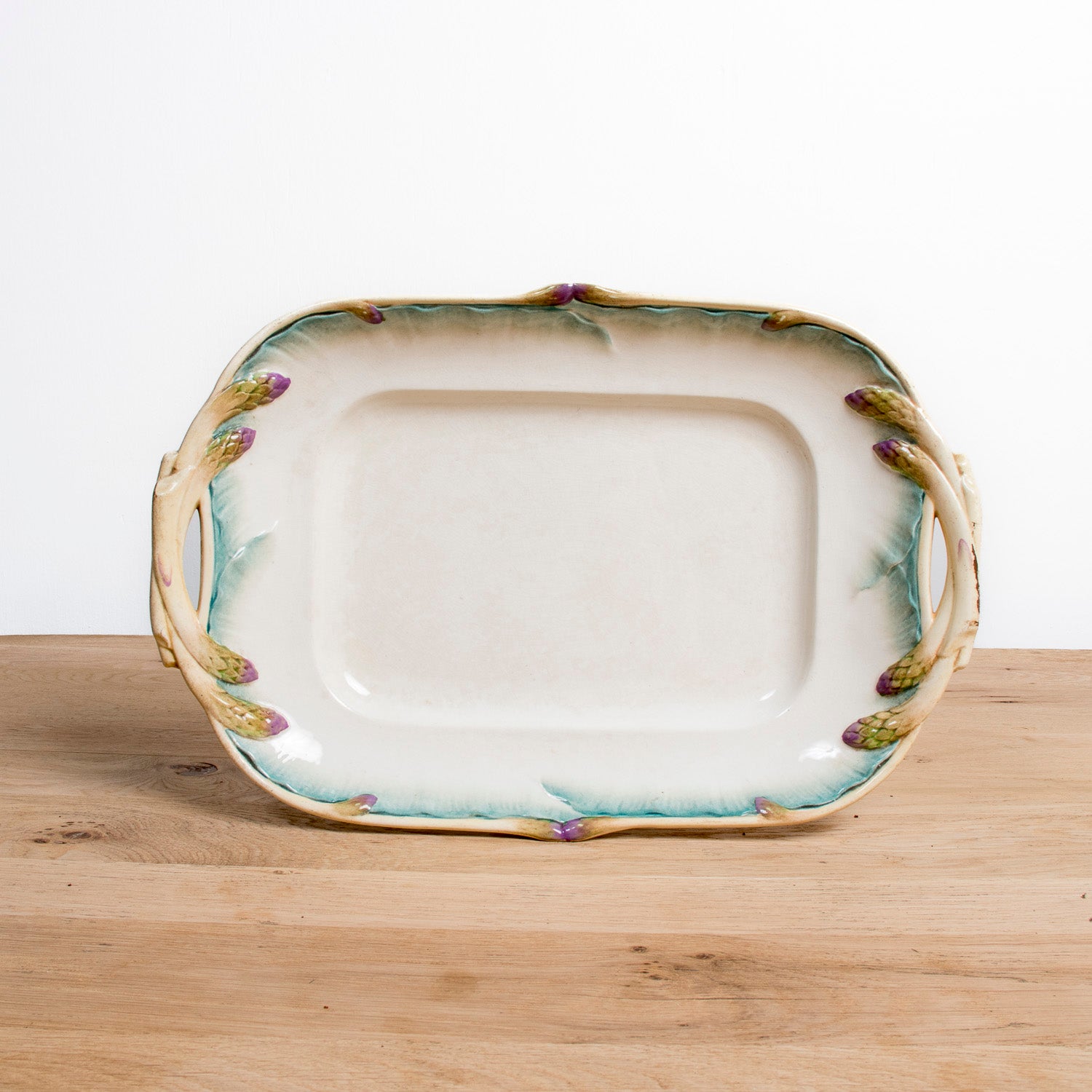 19th Century French Asparagus Plate Set and Platter by Sarreguemines