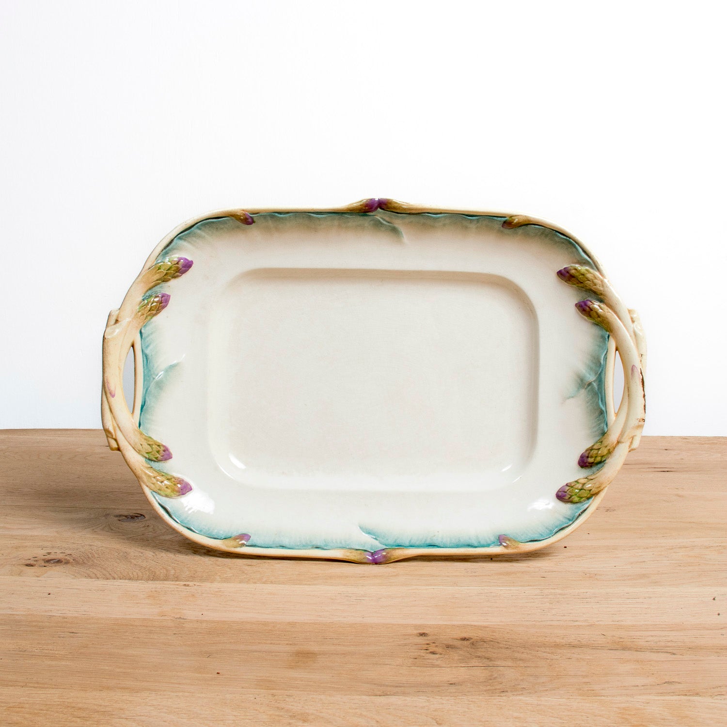 19th Century French Asparagus Plate Set and Platter by Sarreguemines