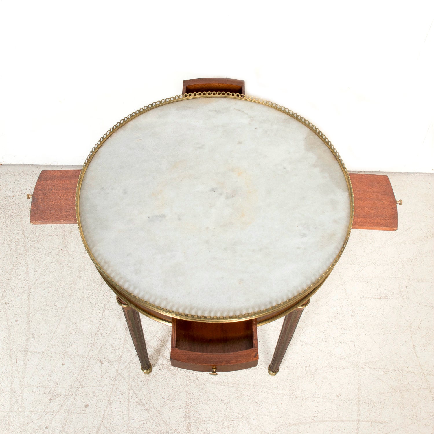 Mid-19th Century French Louis XVI Style Mahogany Bouillotte Table with Brass Gallery and Trim