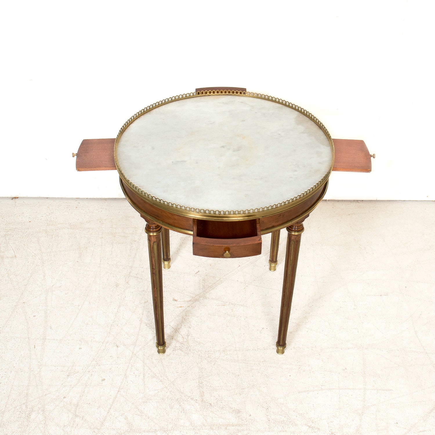 Mid-19th Century French Louis XVI Style Mahogany Bouillotte Table with Brass Gallery and Trim