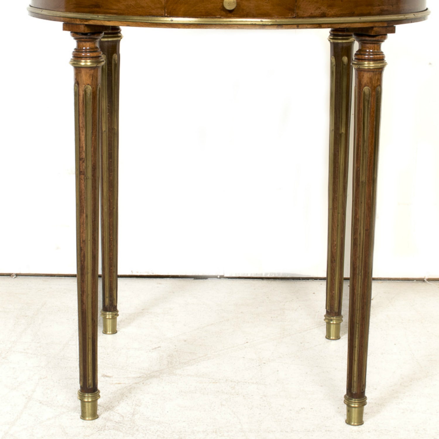 Mid-19th Century French Louis XVI Style Mahogany Bouillotte Table with Brass Gallery and Trim