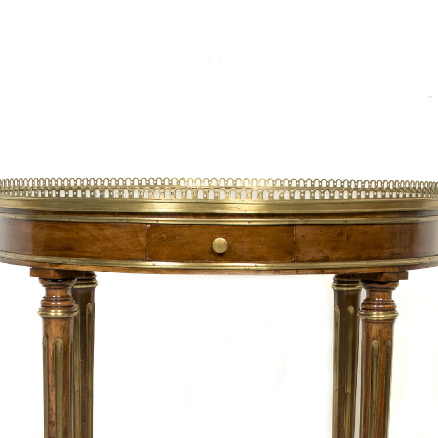 Mid-19th Century French Louis XVI Style Mahogany Bouillotte Table with Brass Gallery and Trim