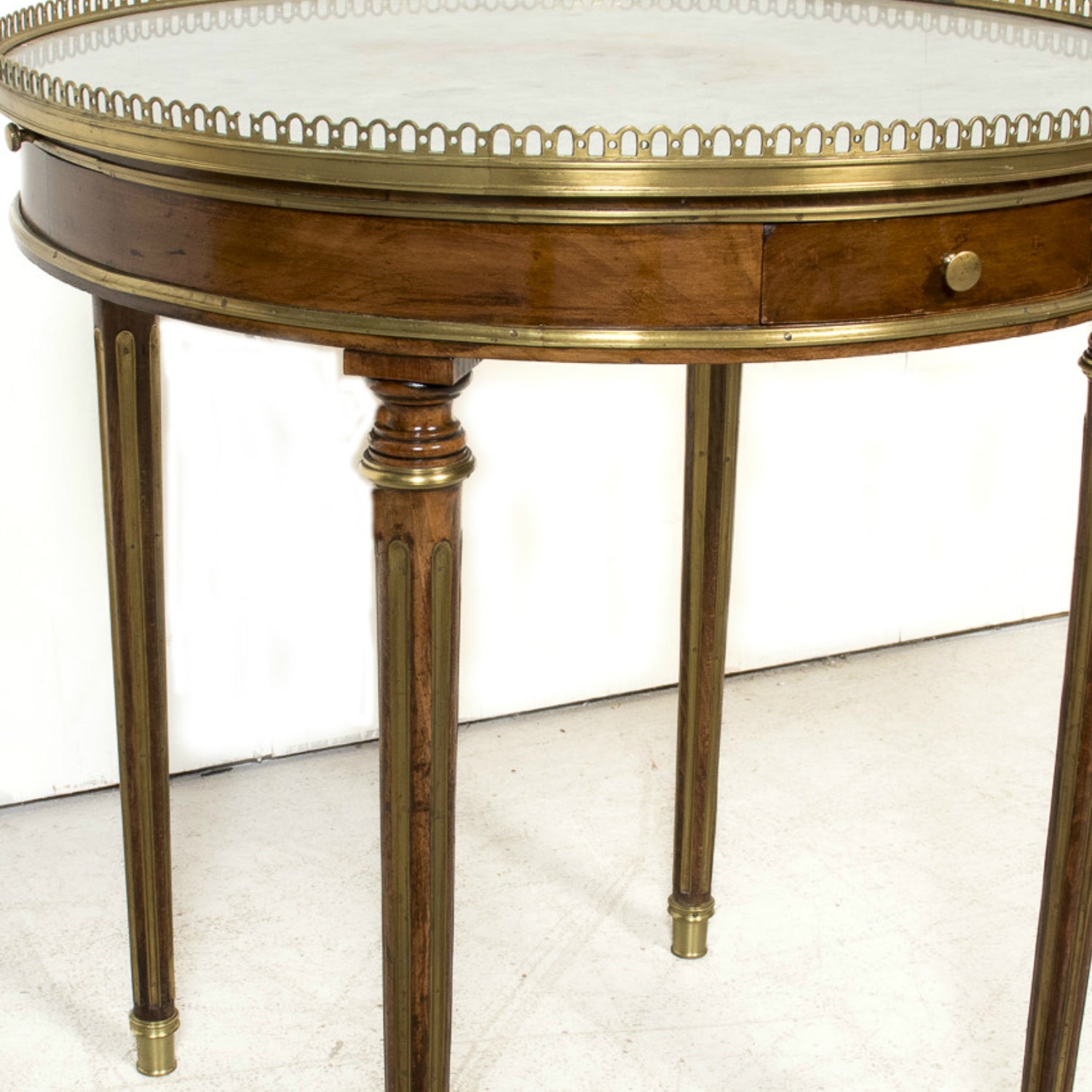 Mid-19th Century French Louis XVI Style Mahogany Bouillotte Table with Brass Gallery and Trim
