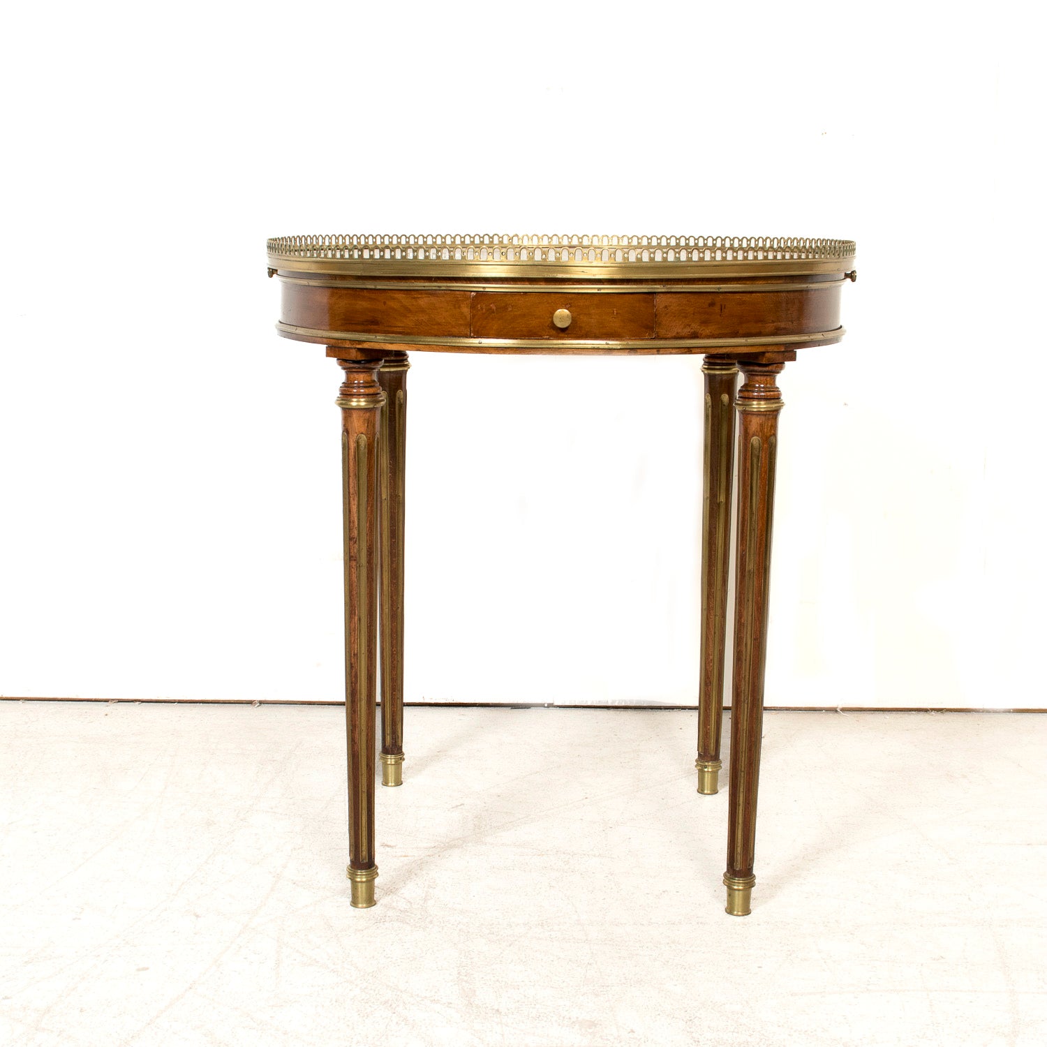 Mid-19th Century French Louis XVI Style Mahogany Bouillotte Table with Brass Gallery and Trim