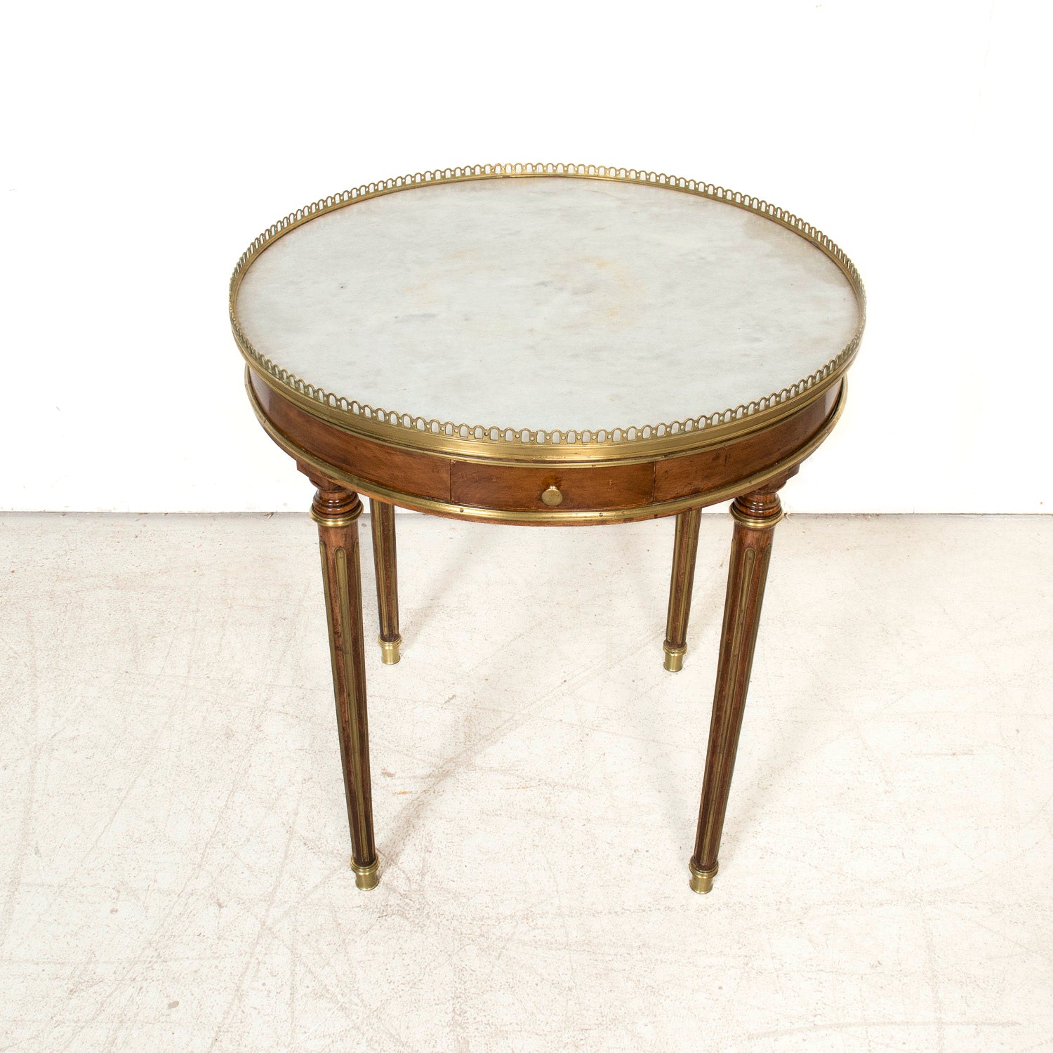Mid-19th Century French Louis XVI Style Mahogany Bouillotte Table with Brass Gallery and Trim