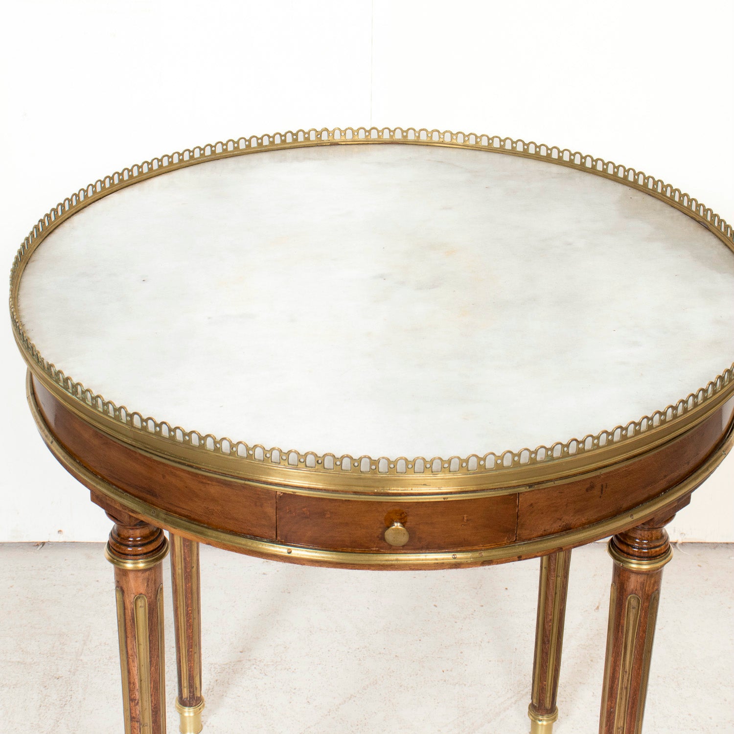 Mid-19th Century French Louis XVI Style Mahogany Bouillotte Table with Brass Gallery and Trim