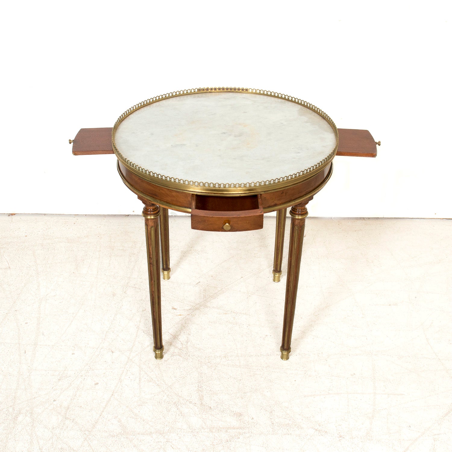 Mid-19th Century French Louis XVI Style Mahogany Bouillotte Table with Brass Gallery and Trim