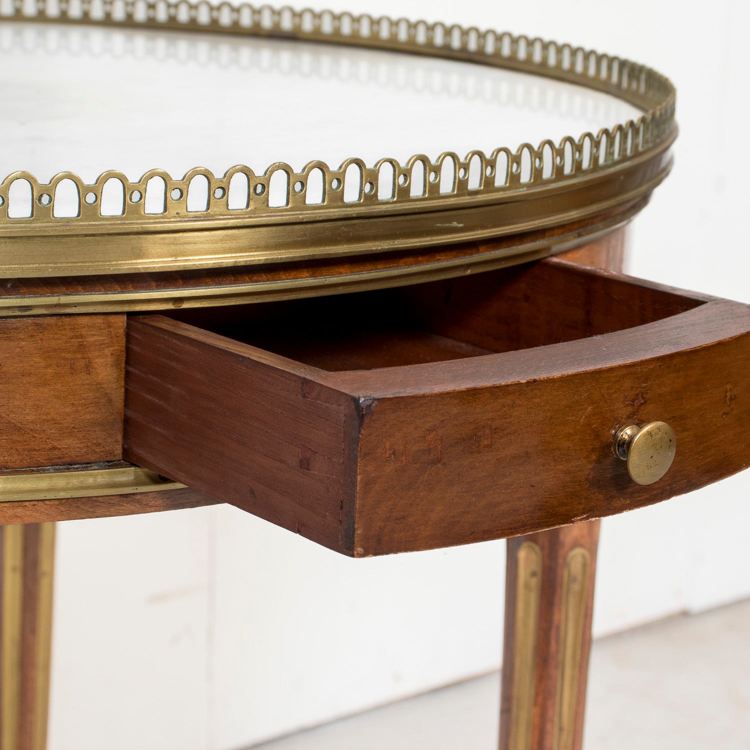 Mid-19th Century French Louis XVI Style Mahogany Bouillotte Table with Brass Gallery and Trim
