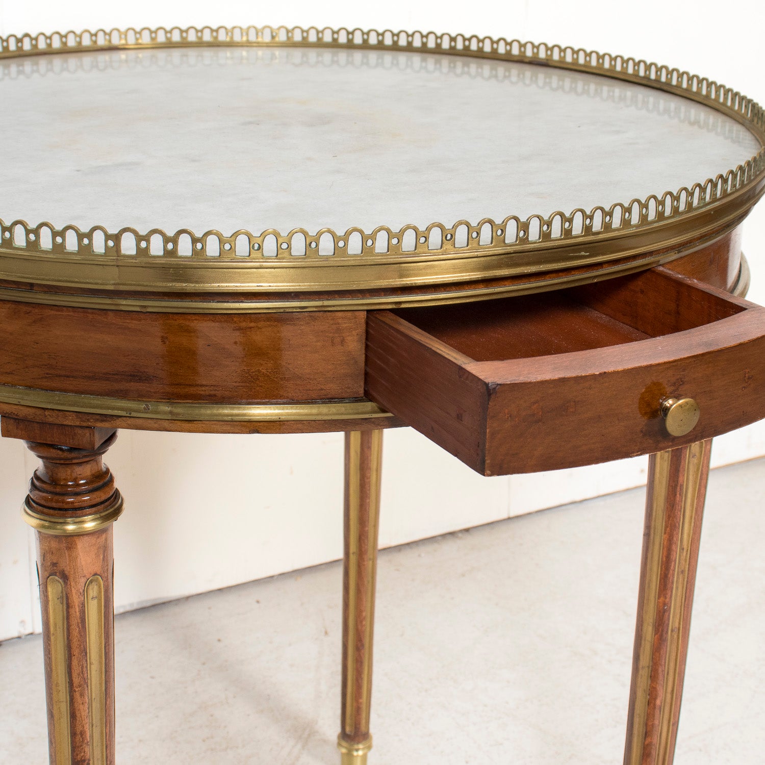 Mid-19th Century French Louis XVI Style Mahogany Bouillotte Table with Brass Gallery and Trim
