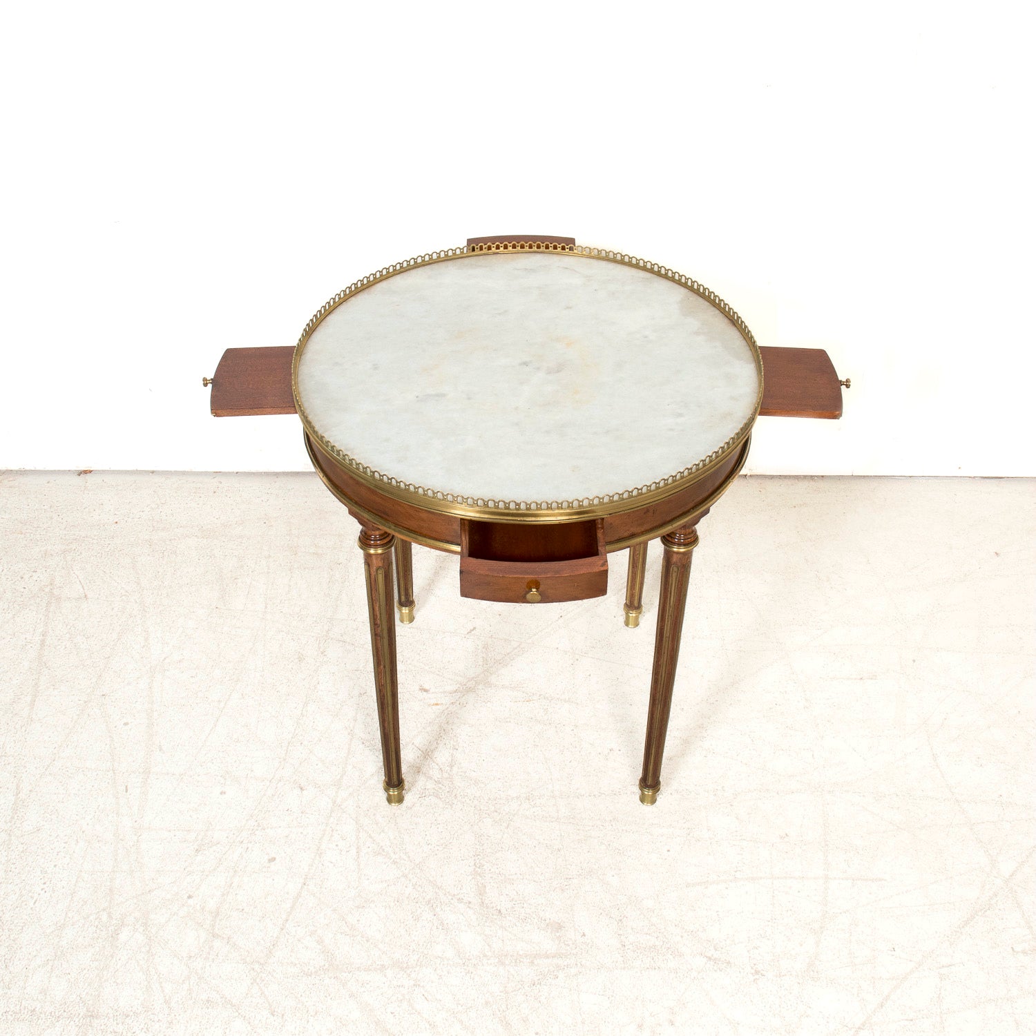 Mid-19th Century French Louis XVI Style Mahogany Bouillotte Table with Brass Gallery and Trim