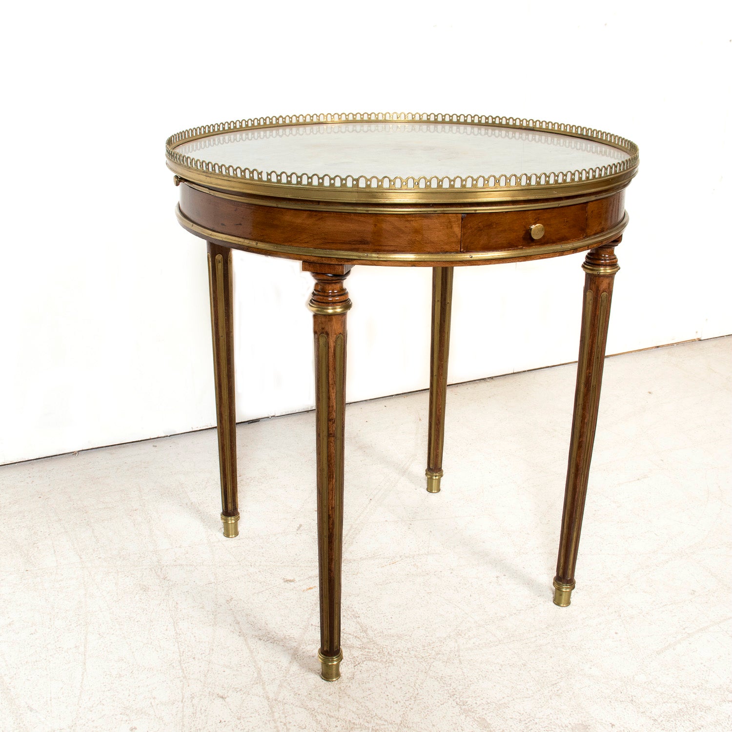 Mid-19th Century French Louis XVI Style Mahogany Bouillotte Table with Brass Gallery and Trim
