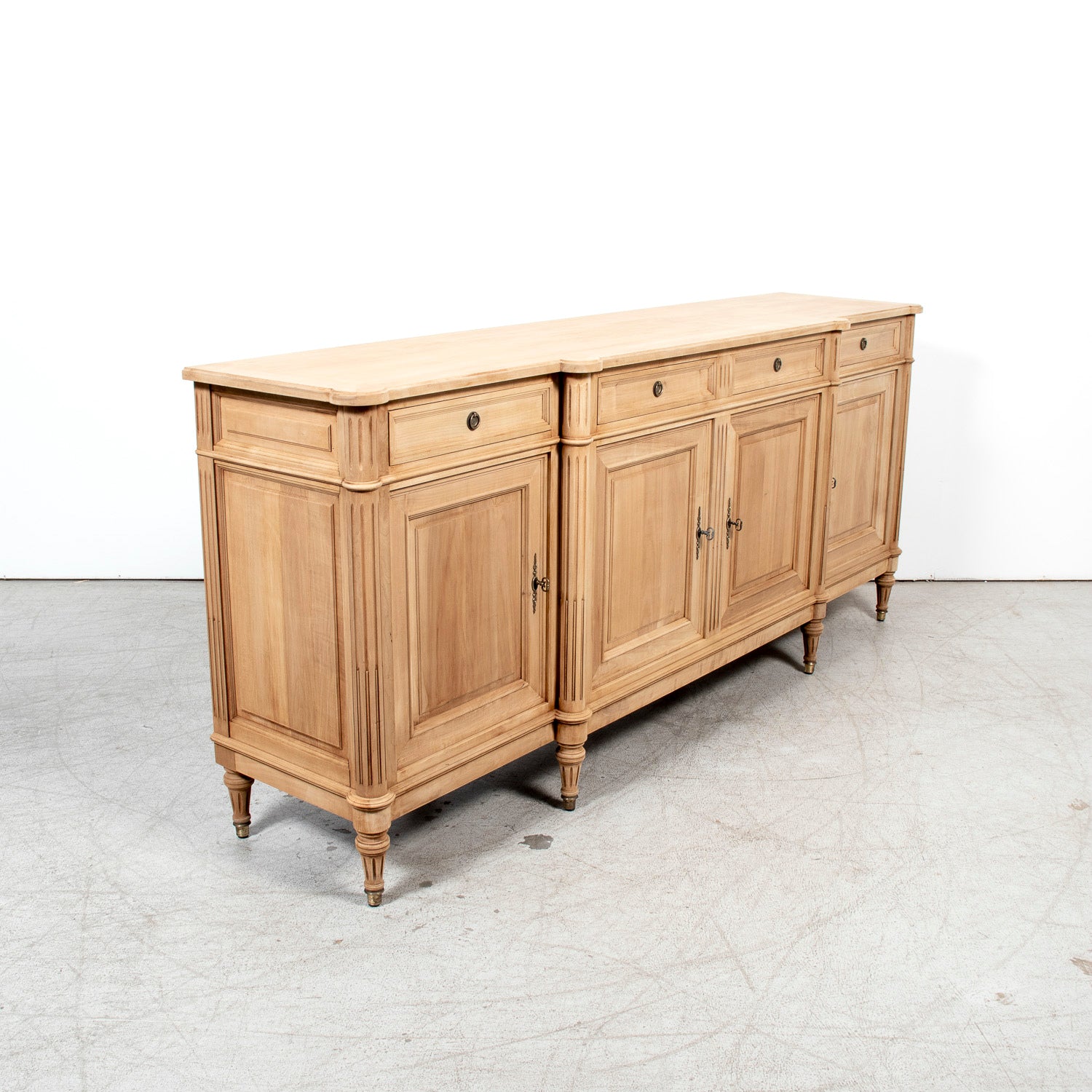 Antique French Louis XVI Style Bleached Cherrywood Enfilade Buffet