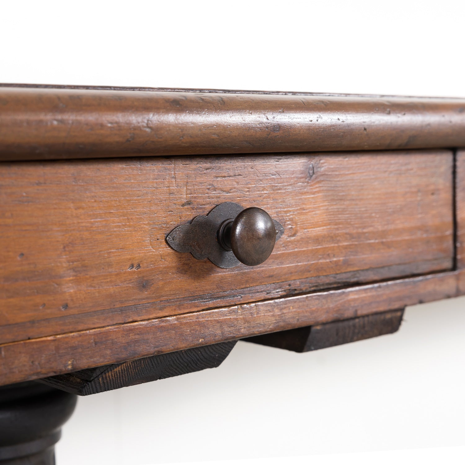 Large 19th Century French Louis Philippe Style Walnut Console or Sofa Table with Drawers on Iron Tripod Bases