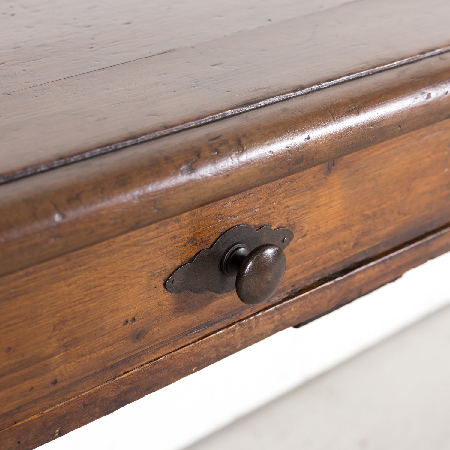 Large 19th Century French Louis Philippe Style Walnut Console or Sofa Table with Drawers on Iron Tripod Bases