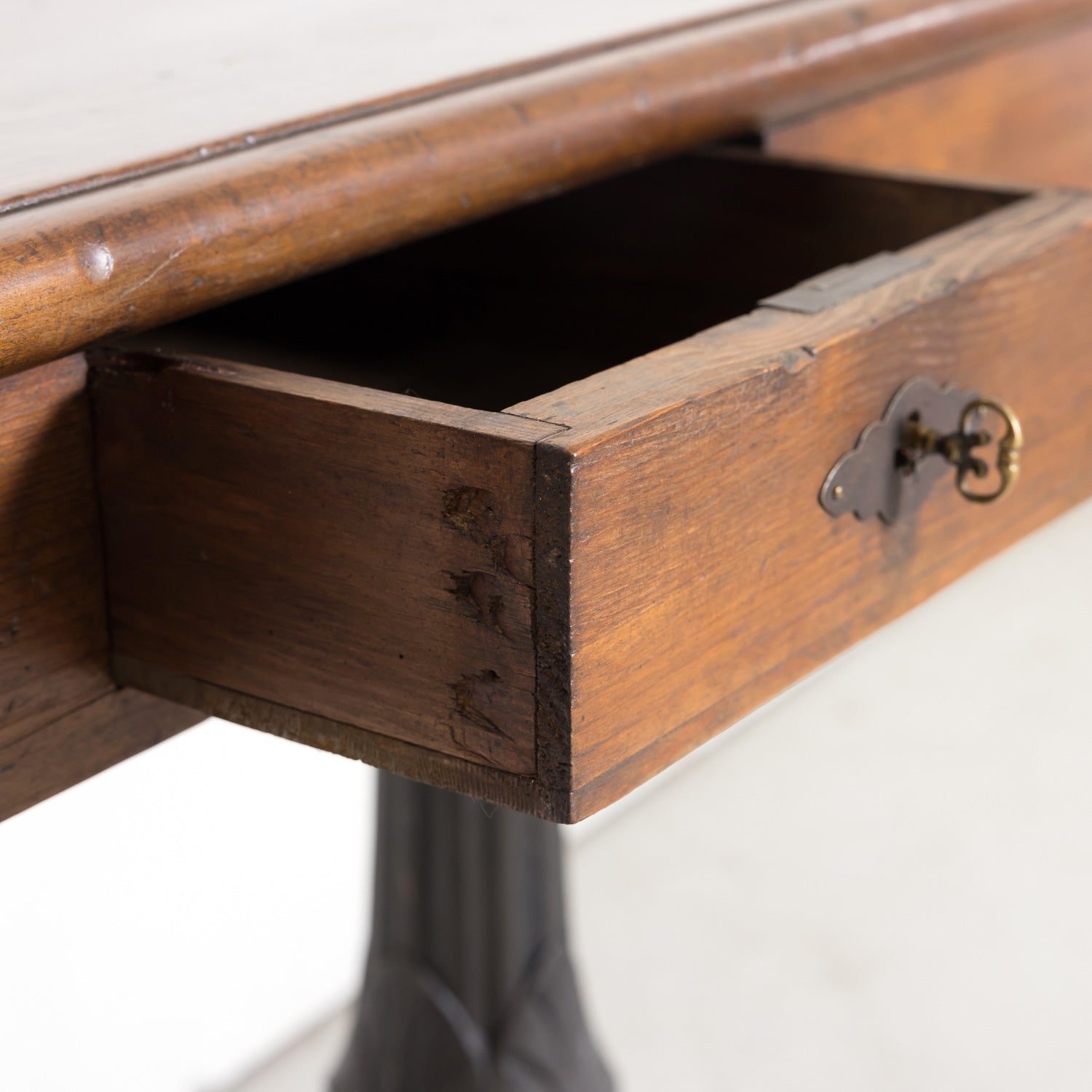 Large 19th Century French Louis Philippe Style Walnut Console or Sofa Table with Drawers on Iron Tripod Bases