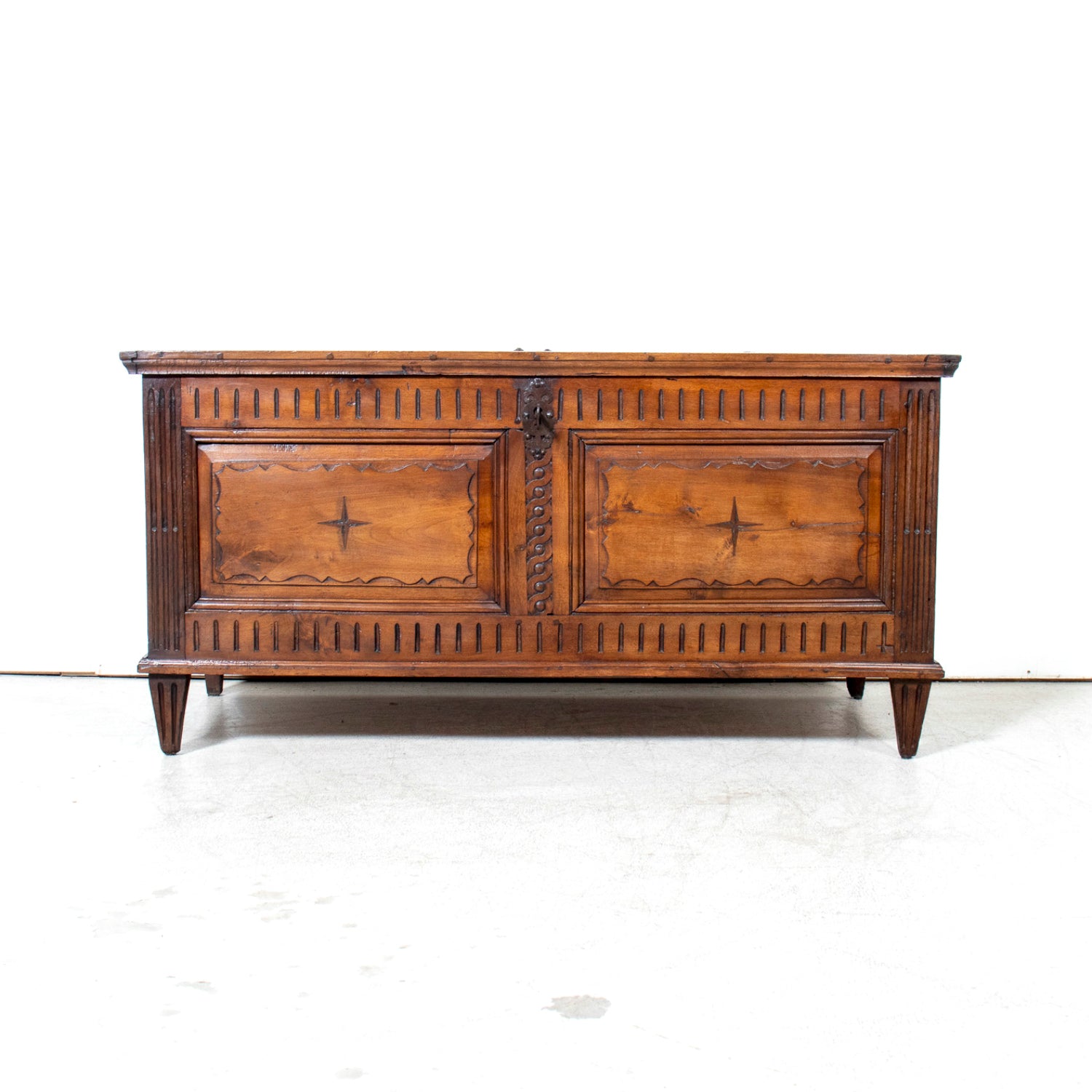 18th Century French Louis XVI Period Carved Walnut Coffer with Marquetry