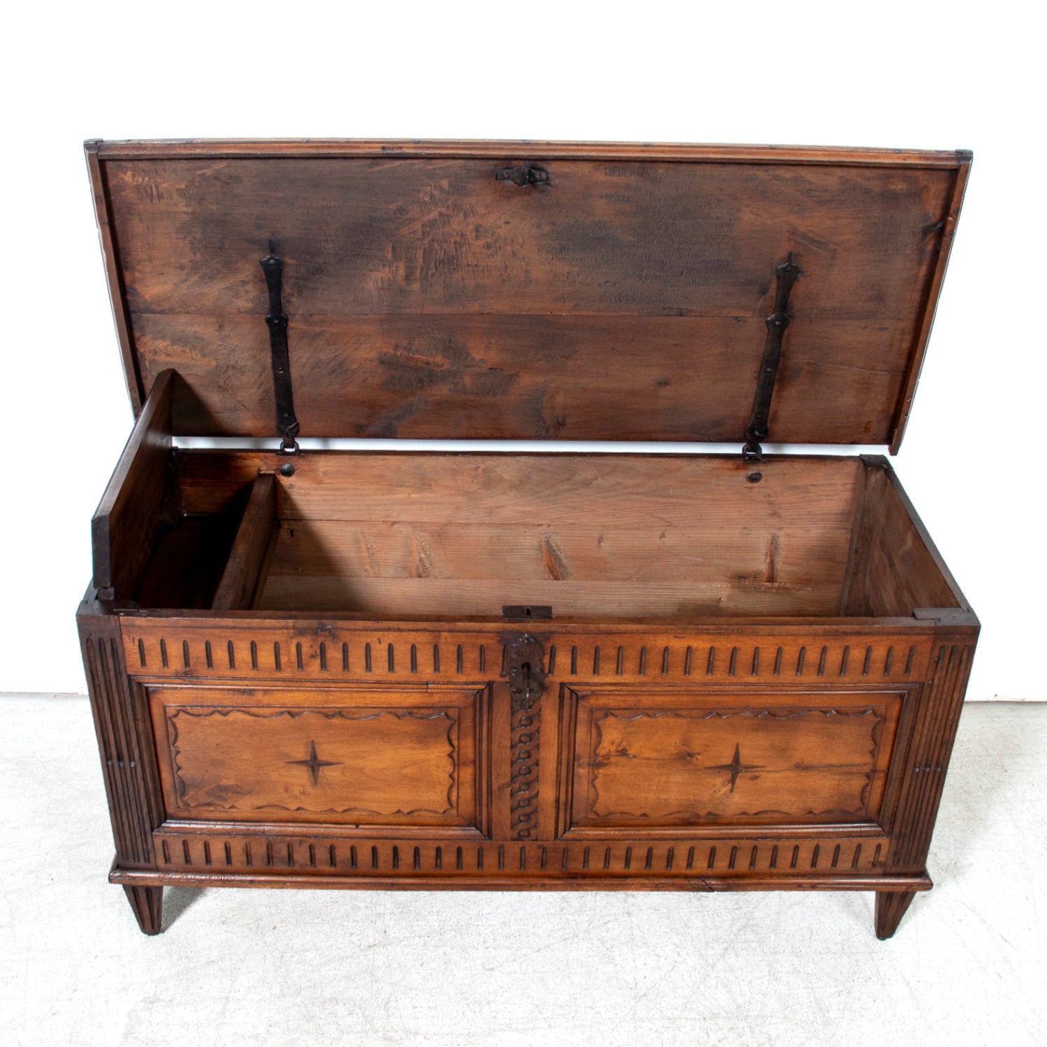 18th Century French Louis XVI Period Carved Walnut Coffer with Marquetry