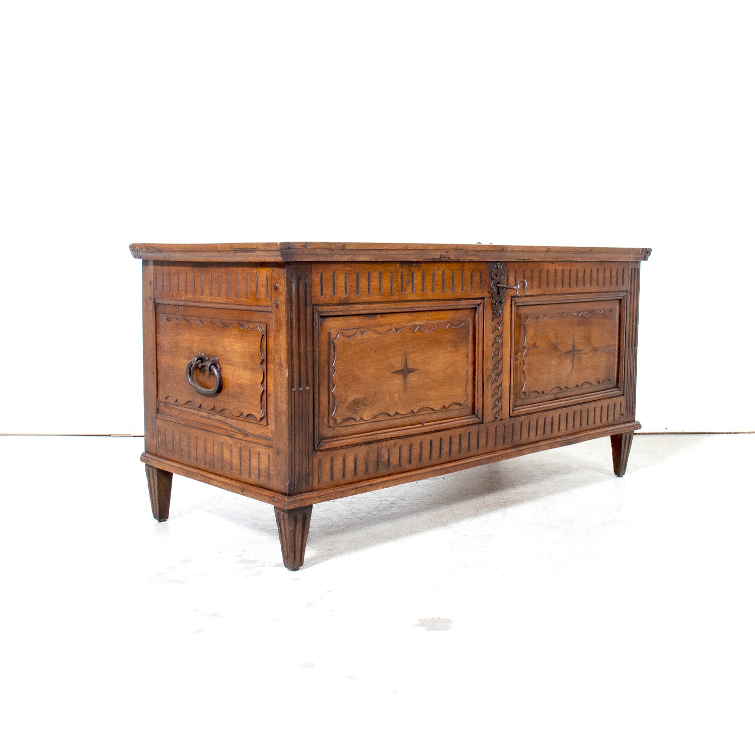 18th Century French Louis XVI Period Carved Walnut Coffer with Marquetry