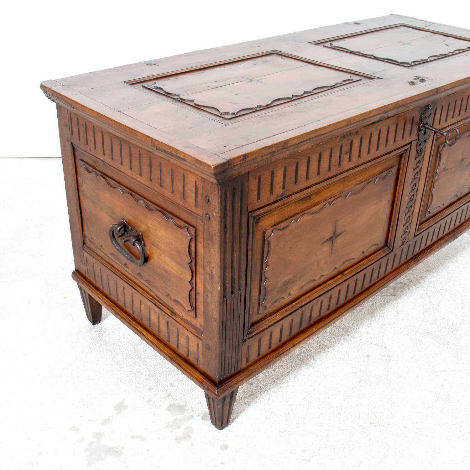 18th Century French Louis XVI Period Carved Walnut Coffer with Marquetry